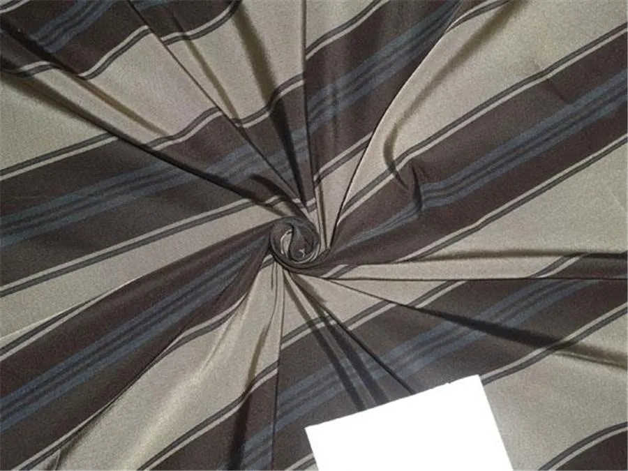 100% Silk Taffeta Fabric GREY/BLACK/BLUE COLOR stripes 54" wide Taf#S137