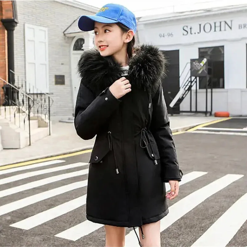 5-14 Years Girls Windbreaker Fur Collar Jacket