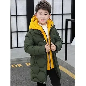 5 6 8 10 12 14 Years Big Boys Jacket Fall Winter Plus Velvet Warm Teen Kids Jackets Fashion Mid-Length Zipper Hooded Boys Coat