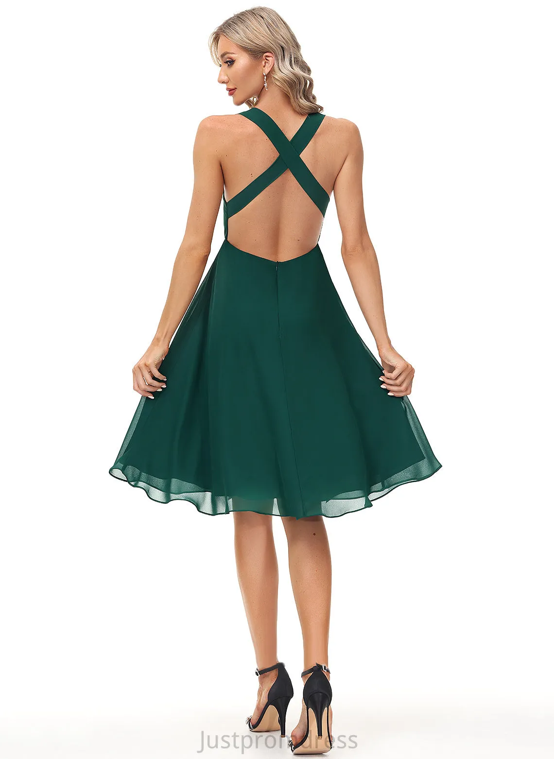 A-Line Chiffon Cocktail Kaylie Dress Knee-Length V-neck Cocktail Dresses