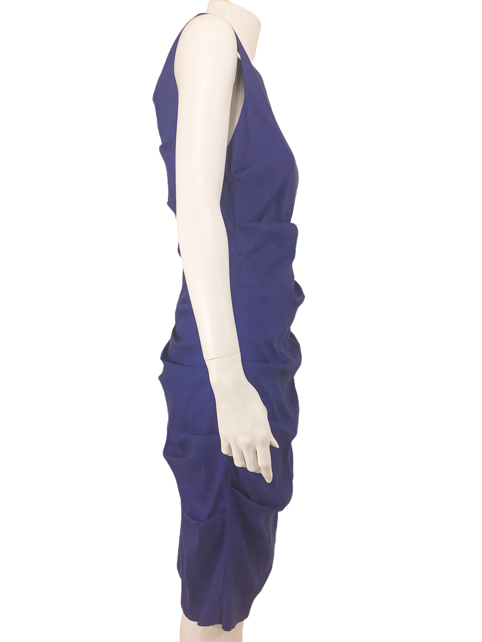 Artelier Nicole Miller, Women's Ruched Linen Dress, Cobalt, Size 6