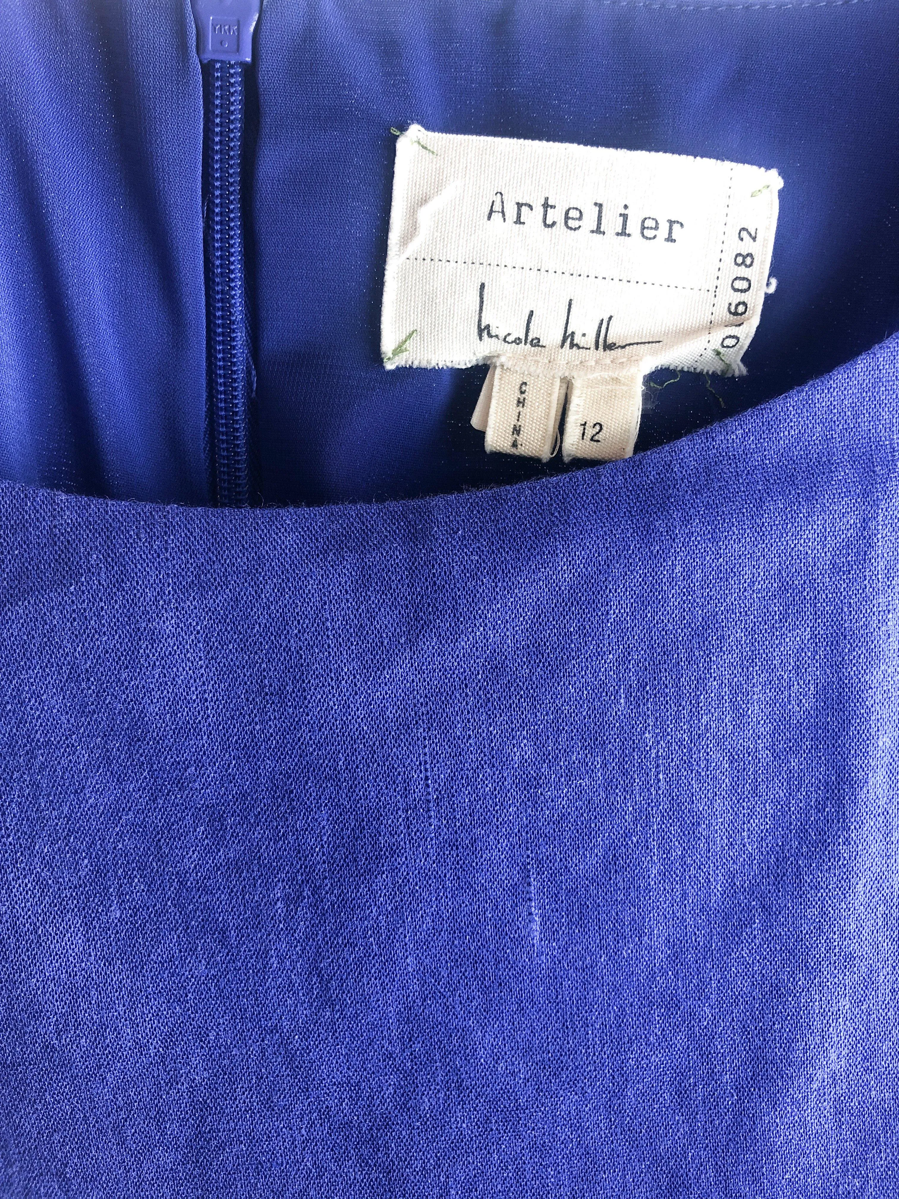 Artelier Nicole Miller, Women's Ruched Linen Dress, Cobalt, Size 6
