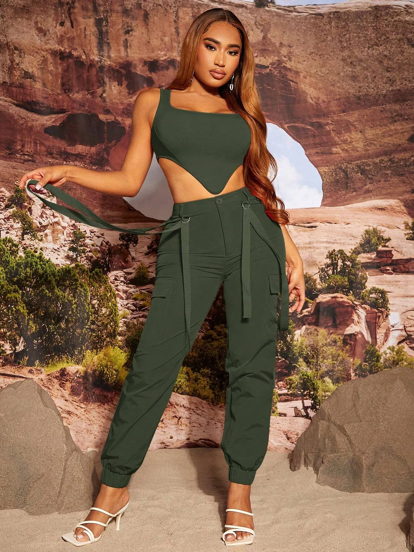 Asymmetrical Crop Tank Top With Pants