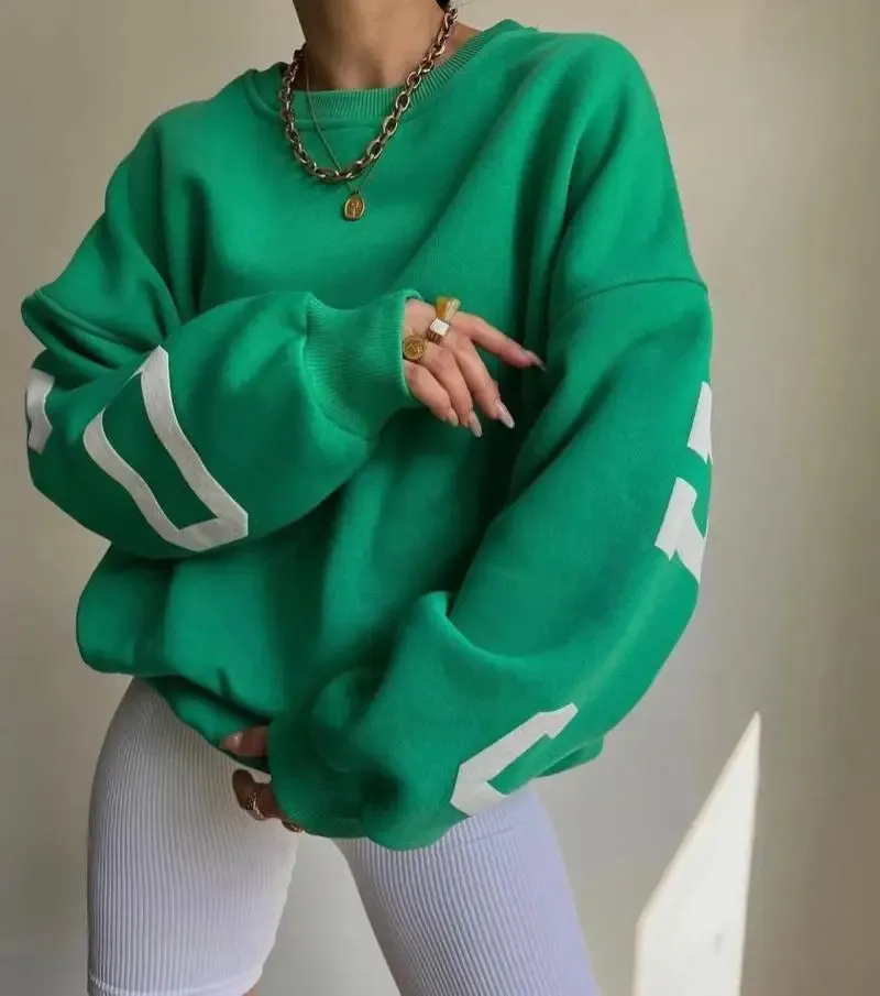 Autumn Leisure Women's Long-sleeved Crew-neck Printed Oversized Hoody
