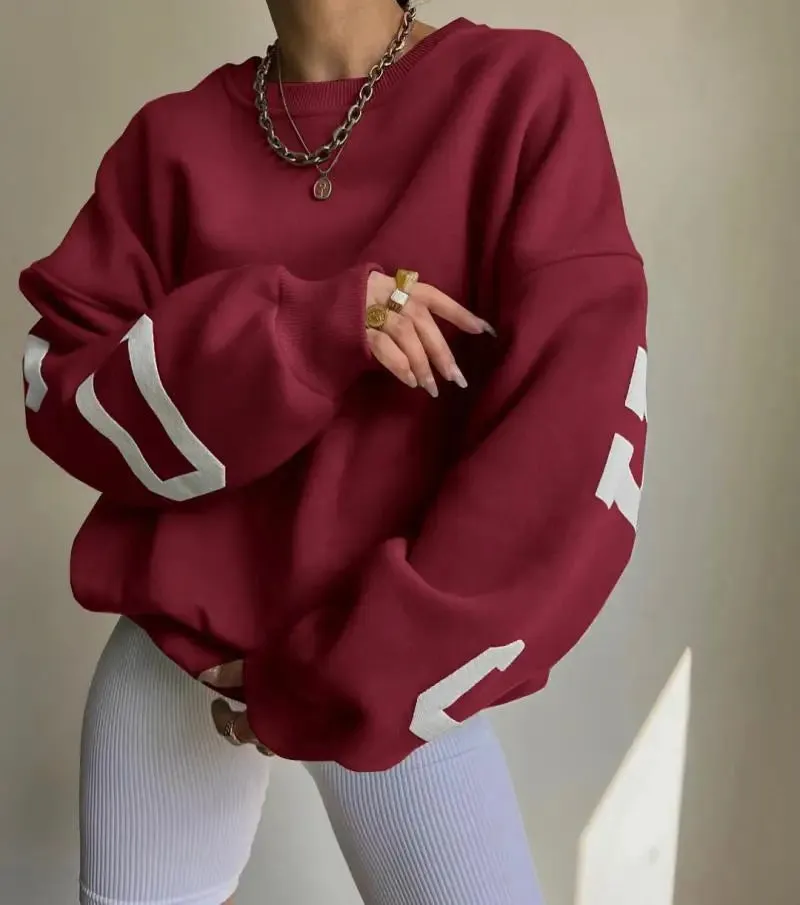 Autumn Leisure Women's Long-sleeved Crew-neck Printed Oversized Hoody
