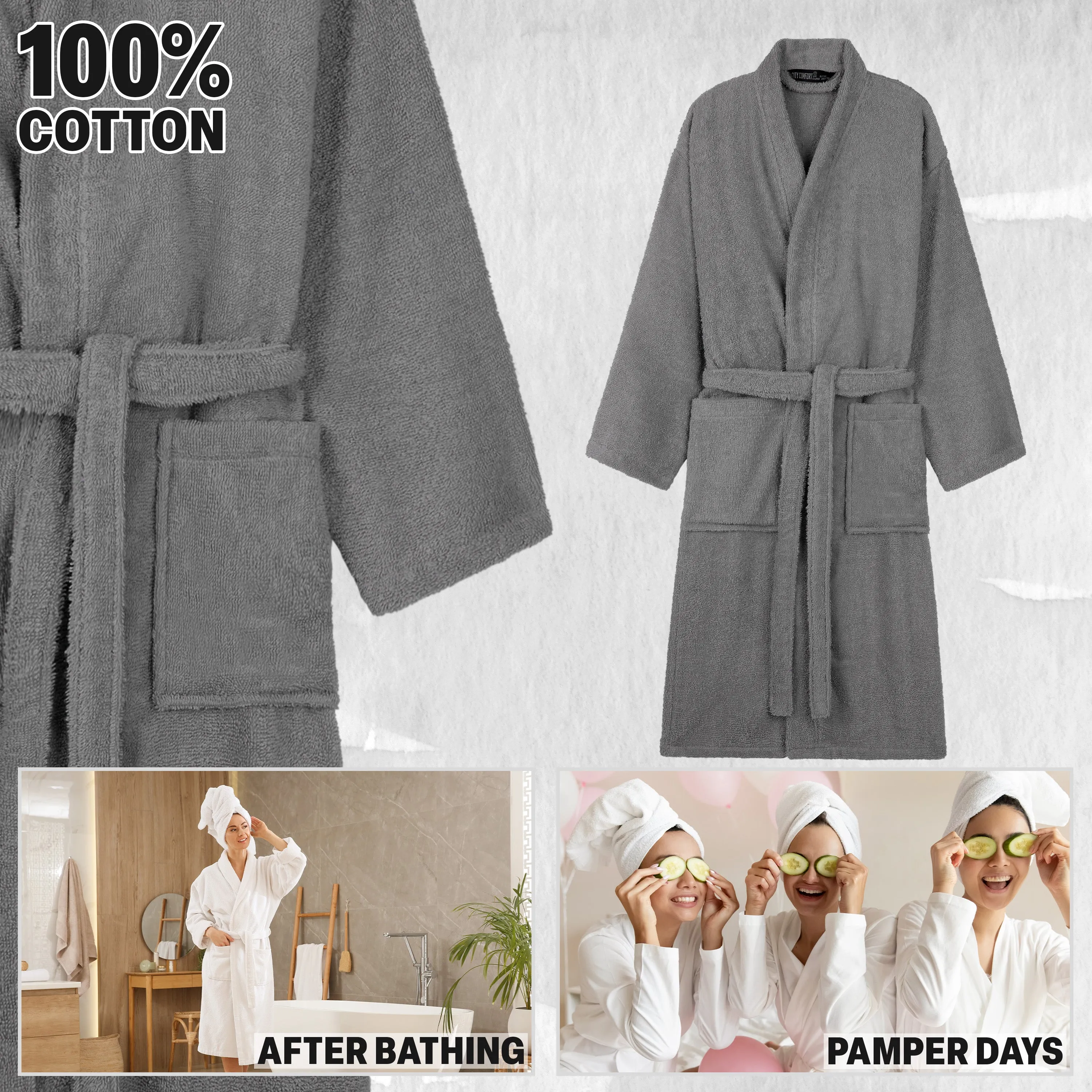 Bath Robes for Women - Absorbent Cotton Terry Towelling Bathrobe