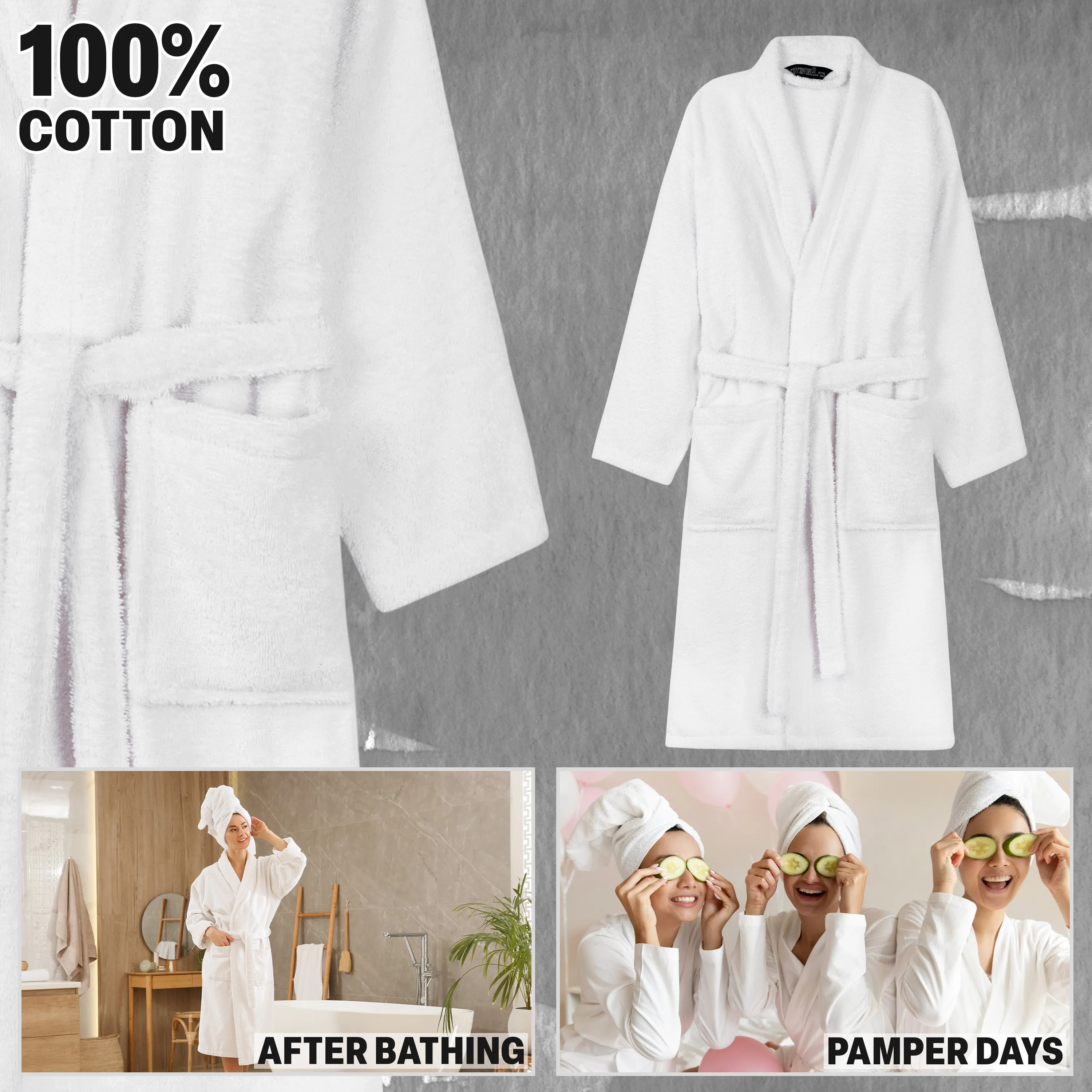 Bath Robes for Women - Absorbent Cotton Terry Towelling Bathrobe