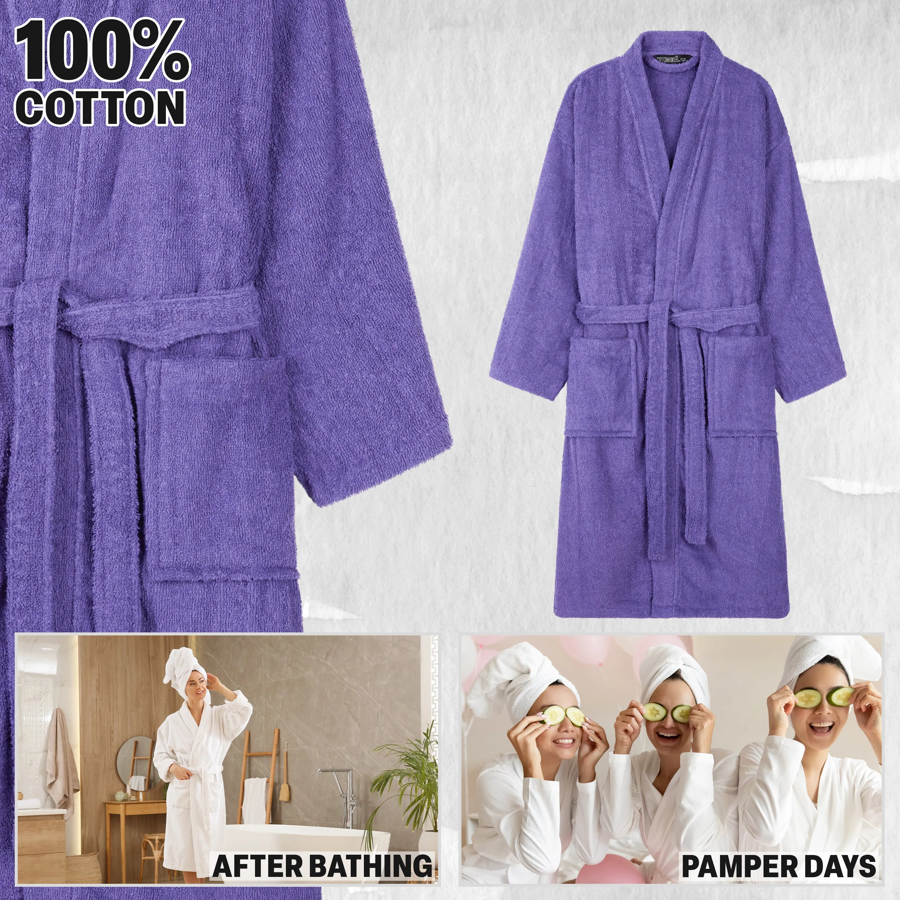 Bath Robes for Women - Absorbent Cotton Terry Towelling Bathrobe