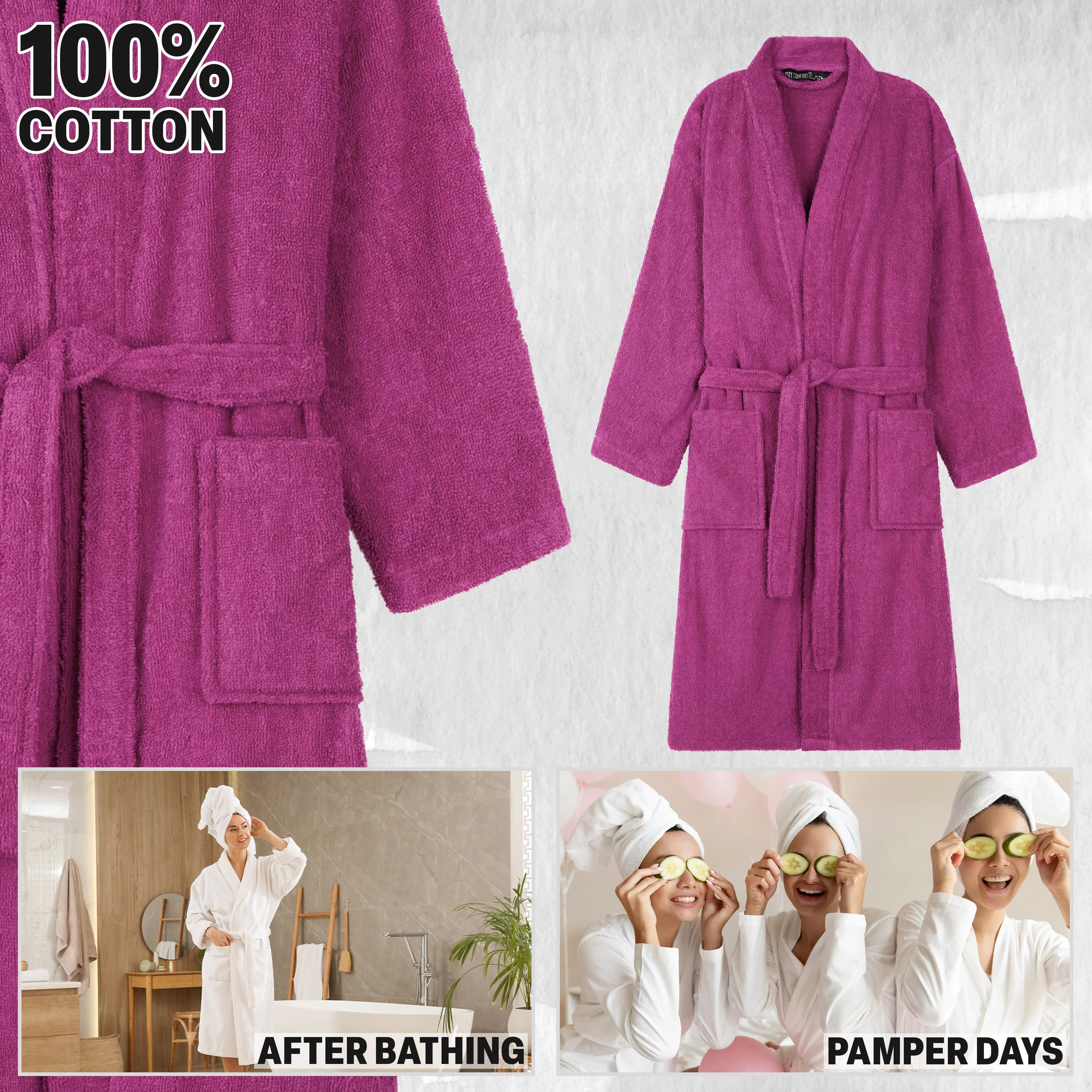 Bath Robes for Women - Absorbent Cotton Terry Towelling Bathrobe