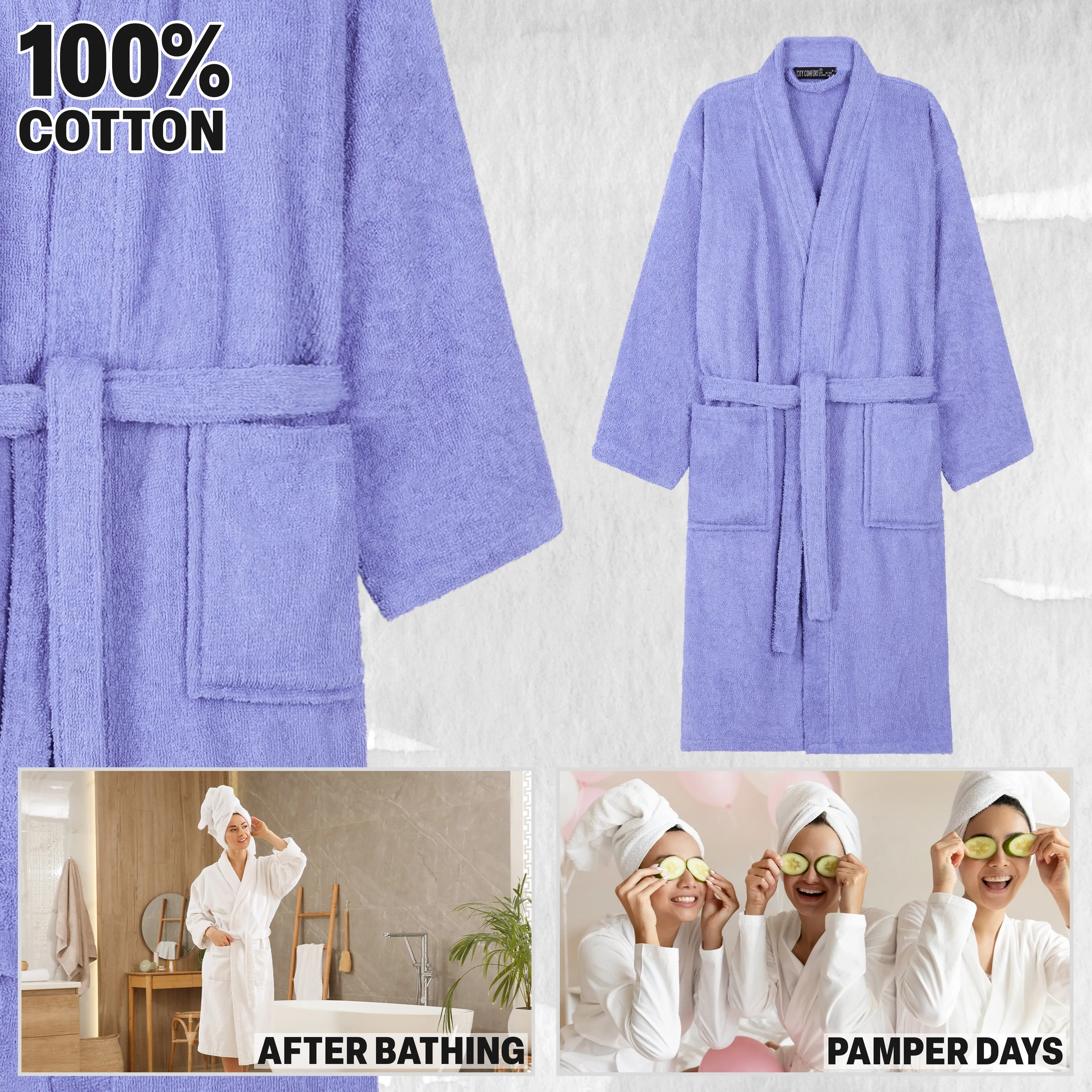 Bath Robes for Women - Absorbent Cotton Terry Towelling Bathrobe