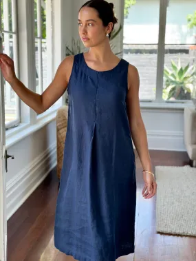 becky dress - navy linen