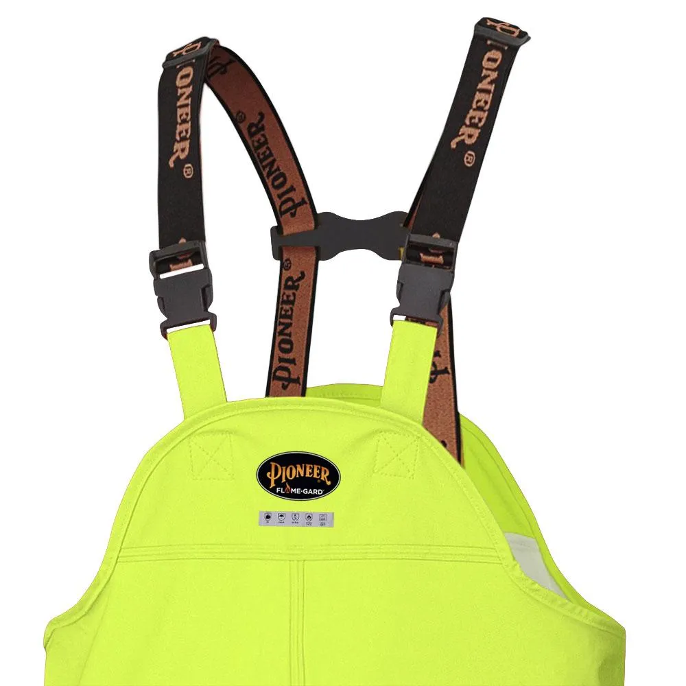 Bib Pants - Pioneer Hi-Viz Flame Resistant Waterproof Polyurethane Stretch Safety Bib Pants, 5893 / 5895 / 5895BK