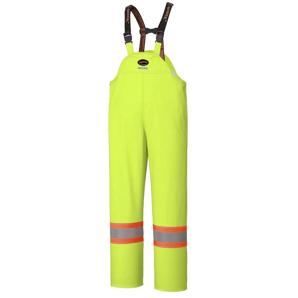 Bib Pants - Pioneer Hi-Viz Flame Resistant Waterproof Polyurethane Stretch Safety Bib Pants, 5893 / 5895 / 5895BK