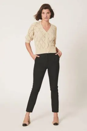 Black Elastic Back Tapered Trousers