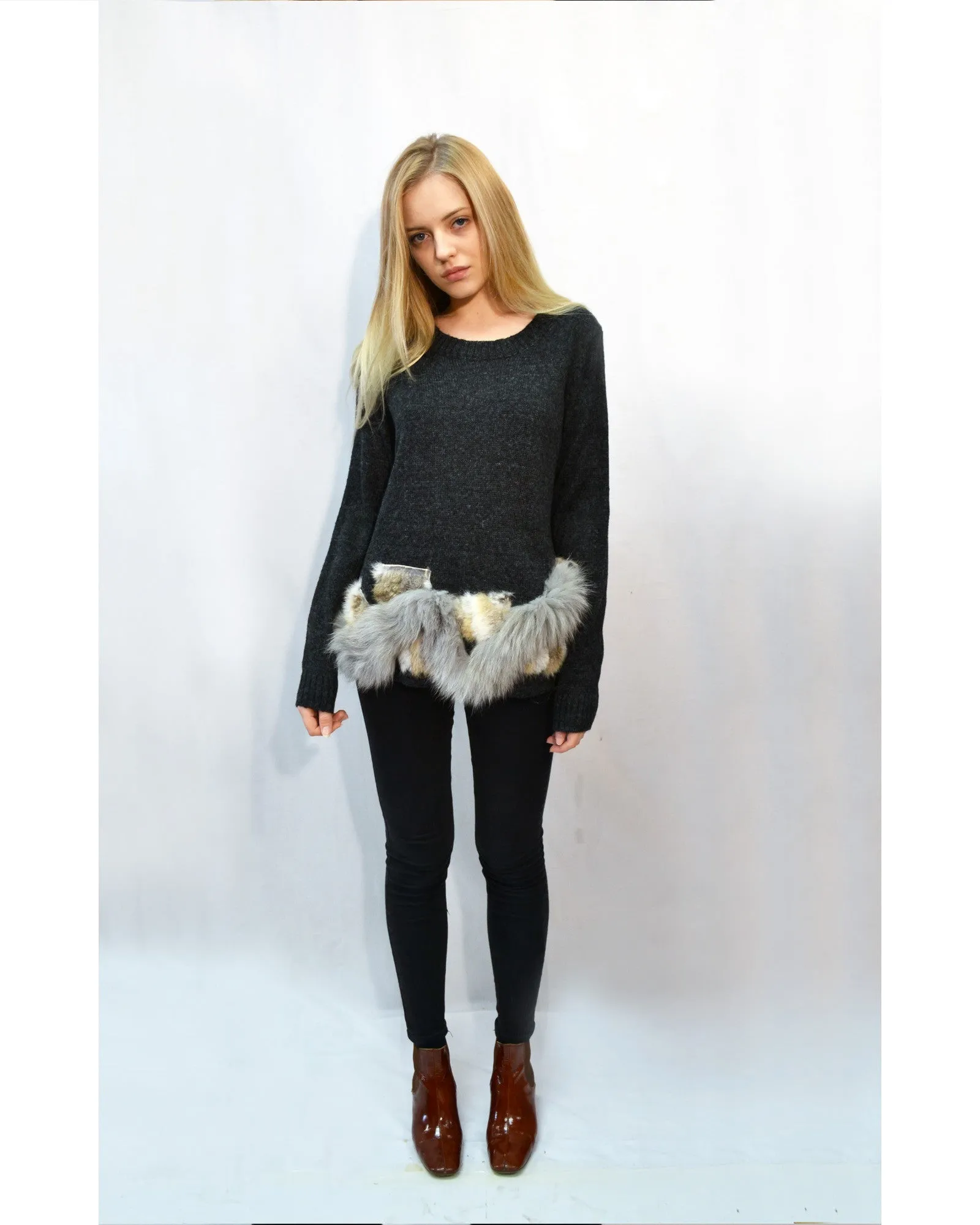 Black Faux Fur Detail Jumper