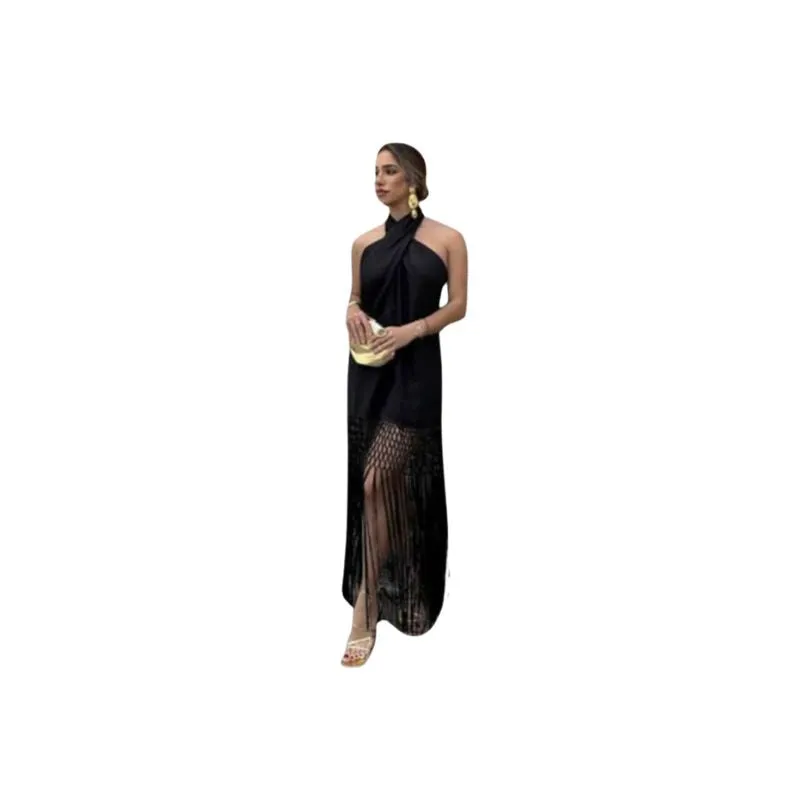 Black Linen Tassel Fringe Dress