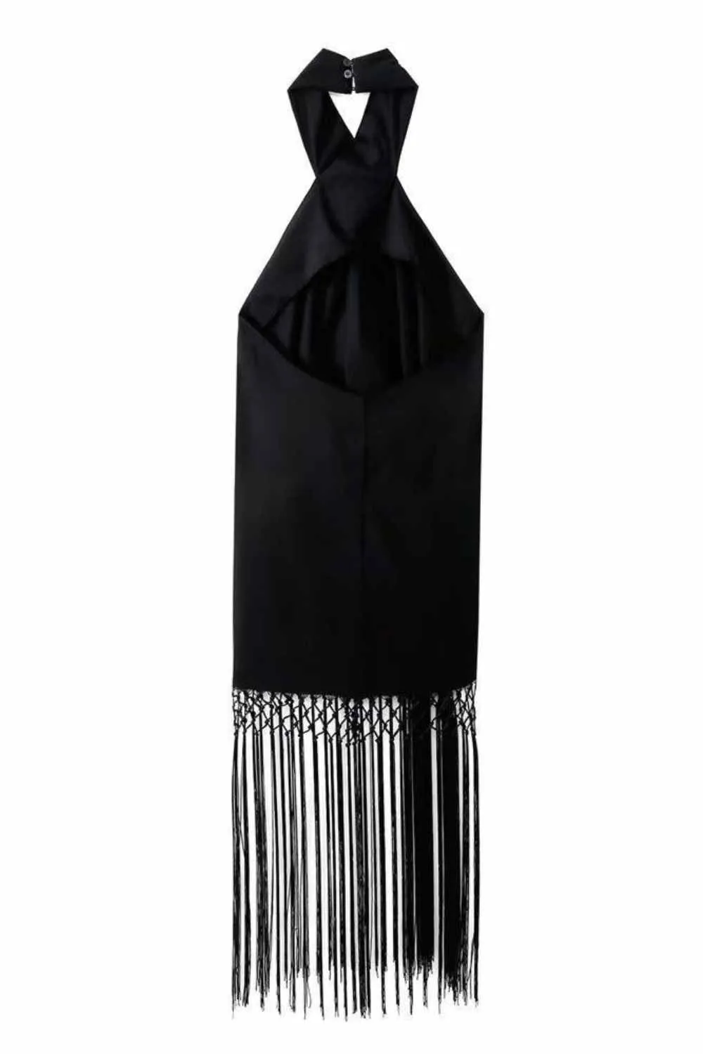 Black Linen Tassel Fringe Dress