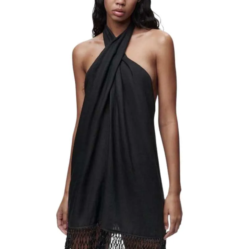 Black Linen Tassel Fringe Dress