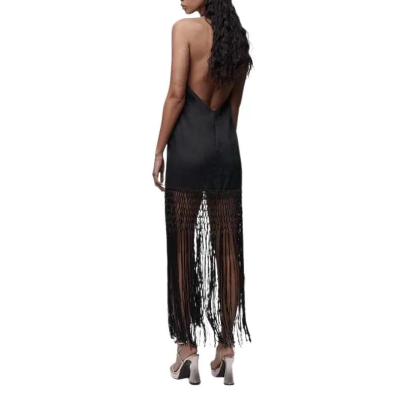 Black Linen Tassel Fringe Dress