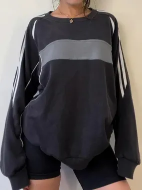 Black Oversized Stripe Spliced Long Sleeves Top