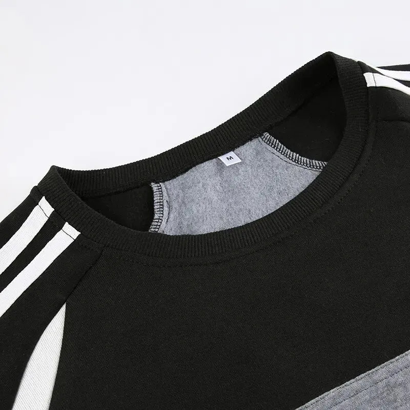 Black Oversized Stripe Spliced Long Sleeves Top