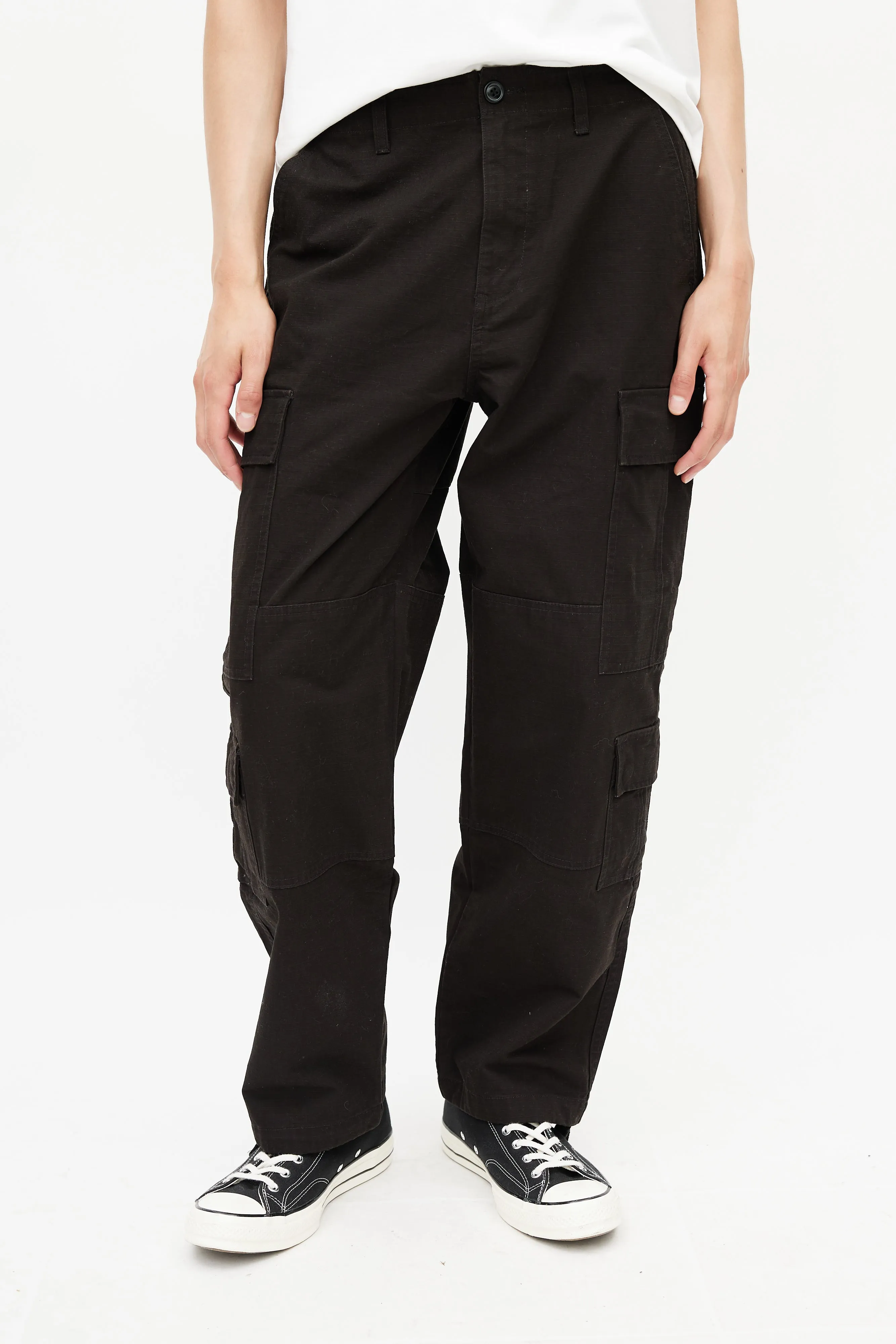 Black Ripstop Wide Leg Cargo Pant