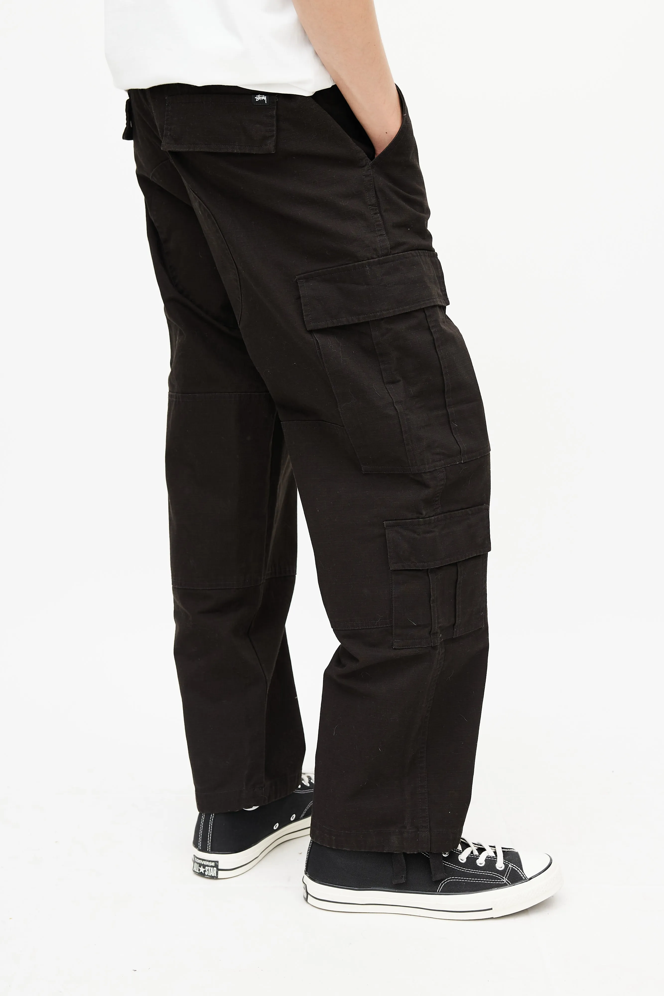 Black Ripstop Wide Leg Cargo Pant