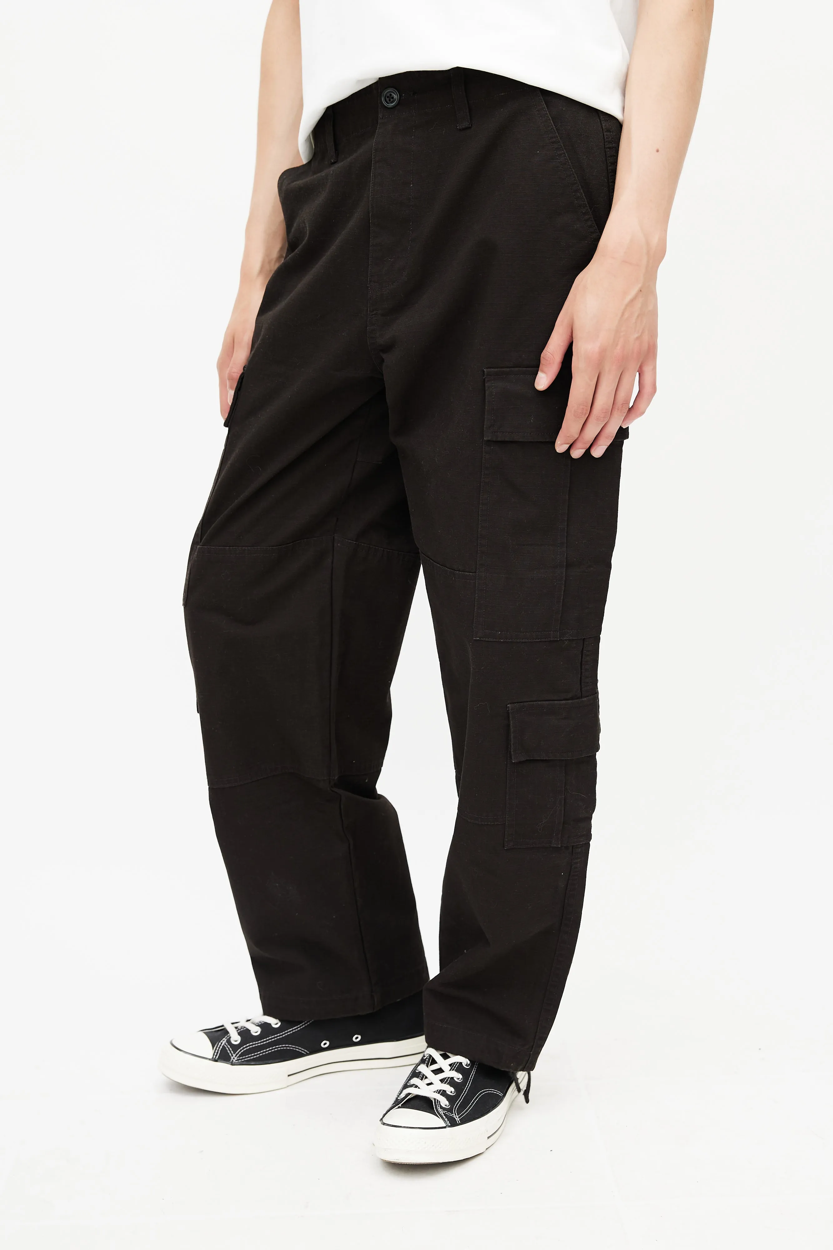 Black Ripstop Wide Leg Cargo Pant