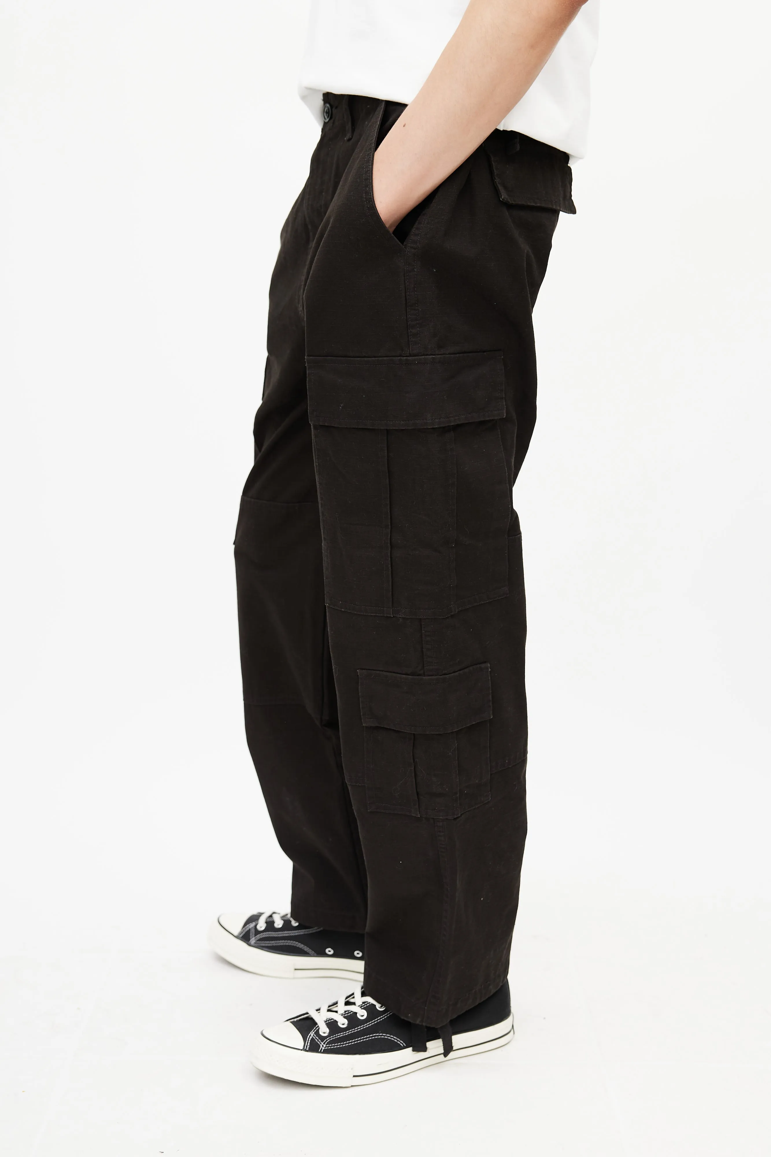 Black Ripstop Wide Leg Cargo Pant