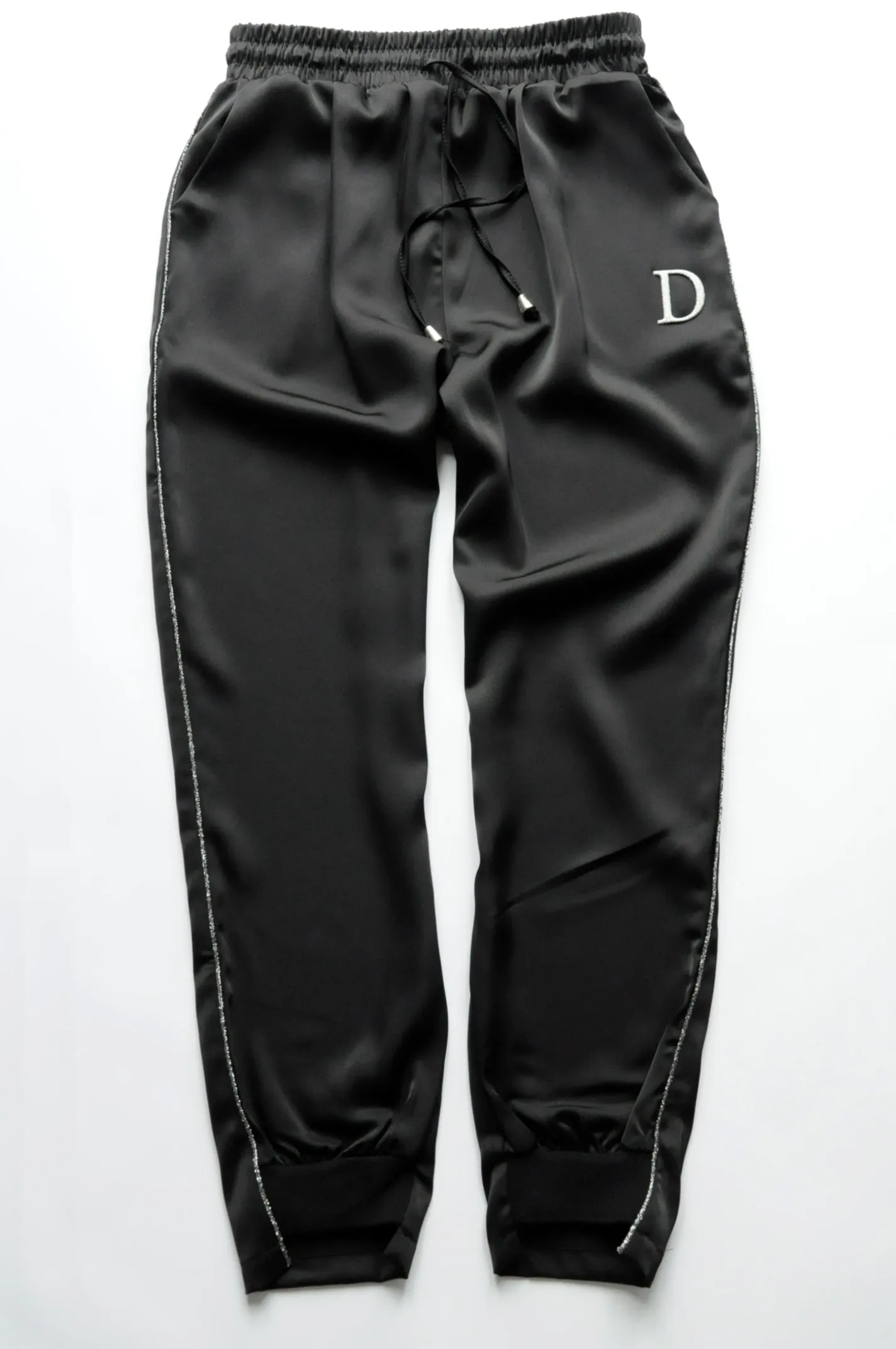 Black satin drawstring joggers