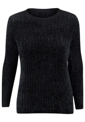 Black Soft Stretchy Chenille Knitted Jumper