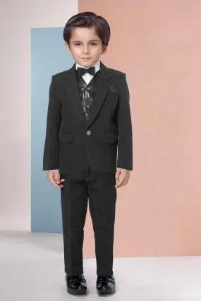Black Tuxedo With Black Pant And Sequin Waistcoat Set For Boys