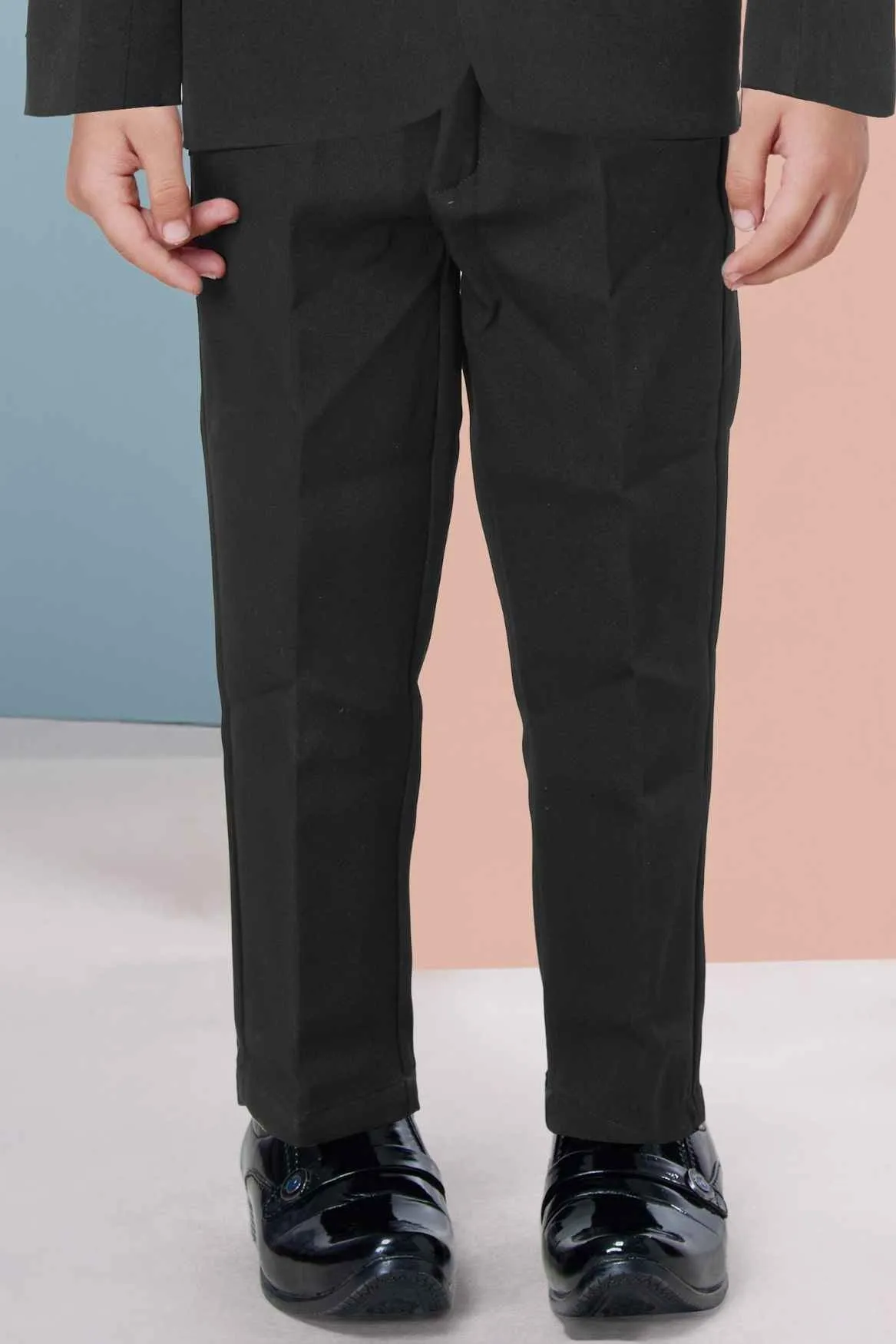 Black Tuxedo With Black Pant And Sequin Waistcoat Set For Boys