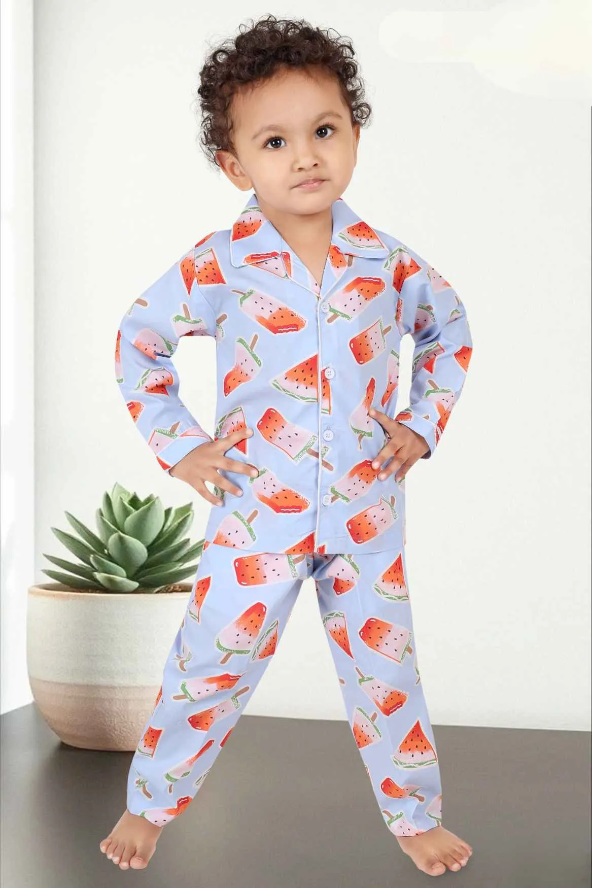Blue Printed Co Ords Night Suits For Boys