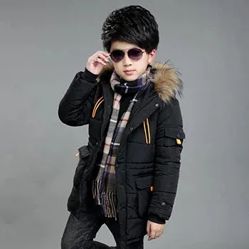 Boys Jacket Autumn Winter Thicken Warm Jackets Long Style Zipper