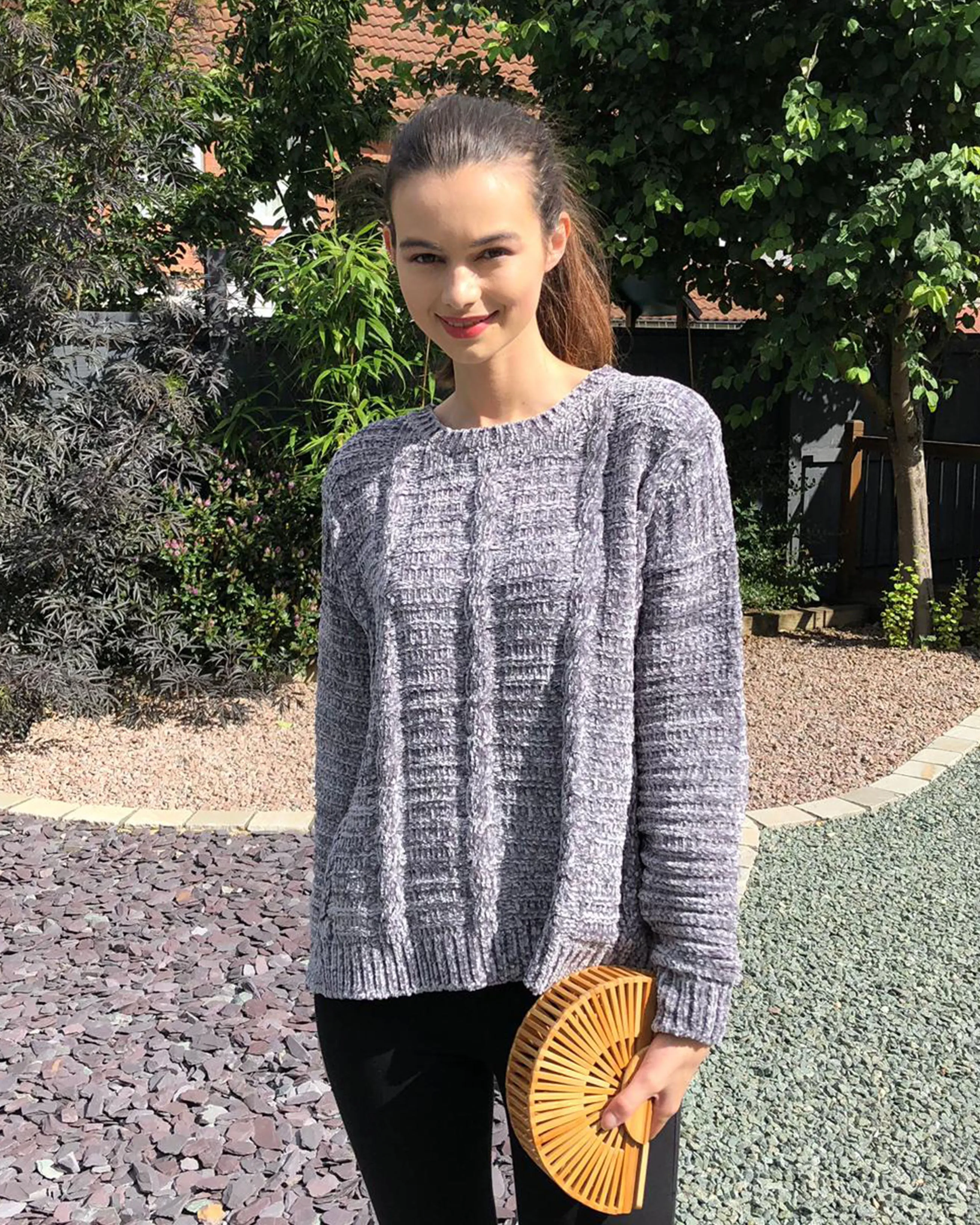 Cable knit velvet fabric soft knitted jumper