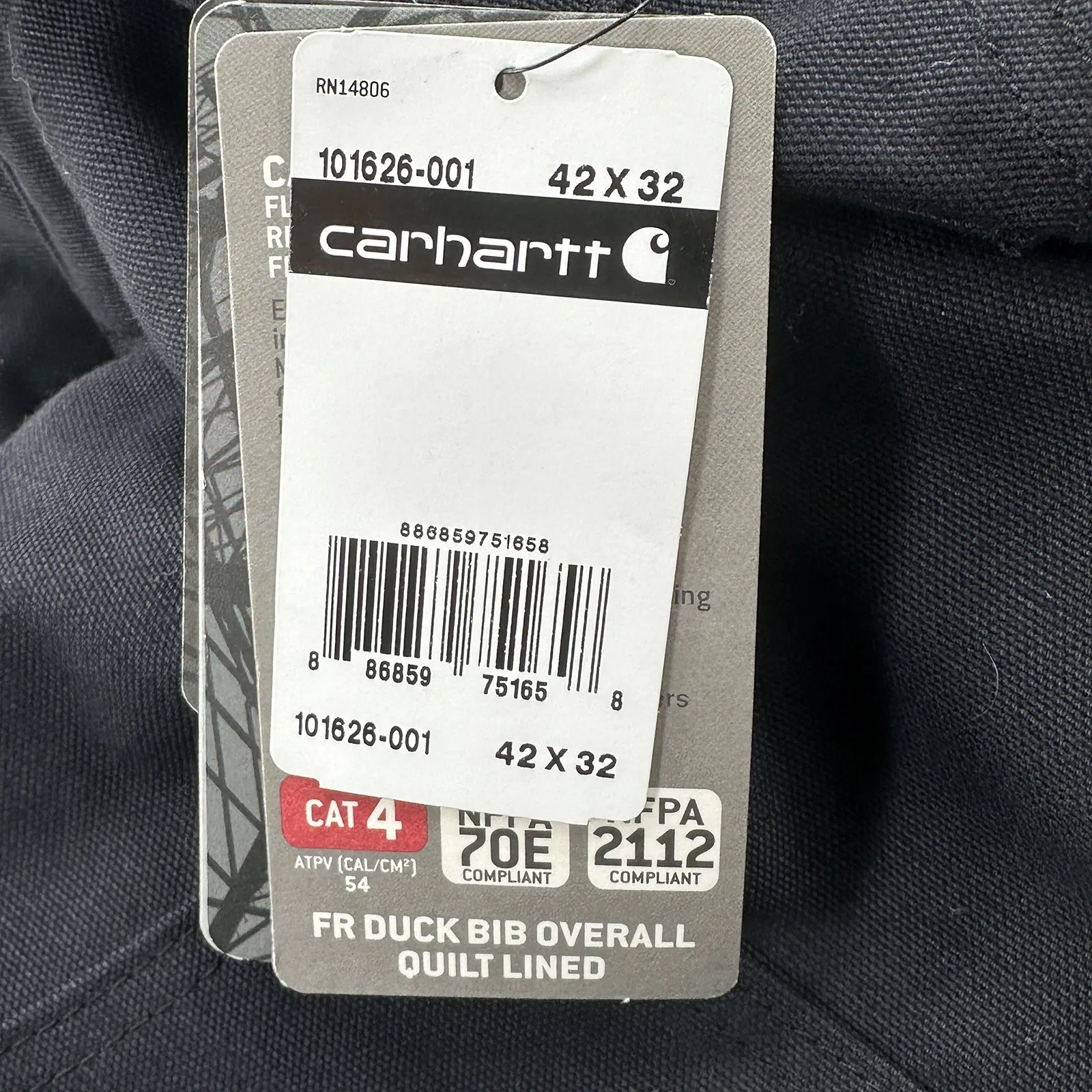 Carhartt FR Flame Resistant Duck Bib Overalls Quilt Lined 42x32