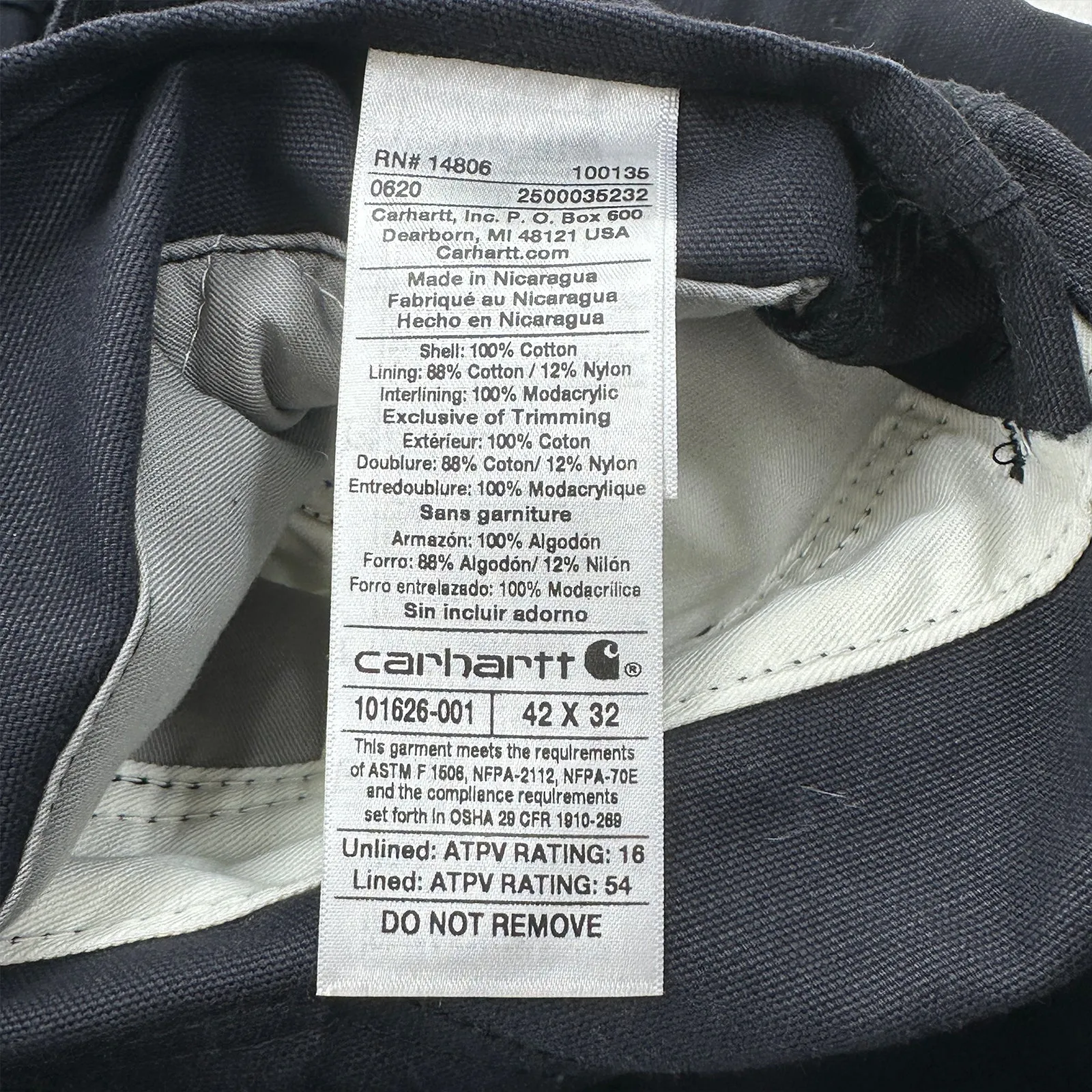 Carhartt FR Flame Resistant Duck Bib Overalls Quilt Lined 42x32