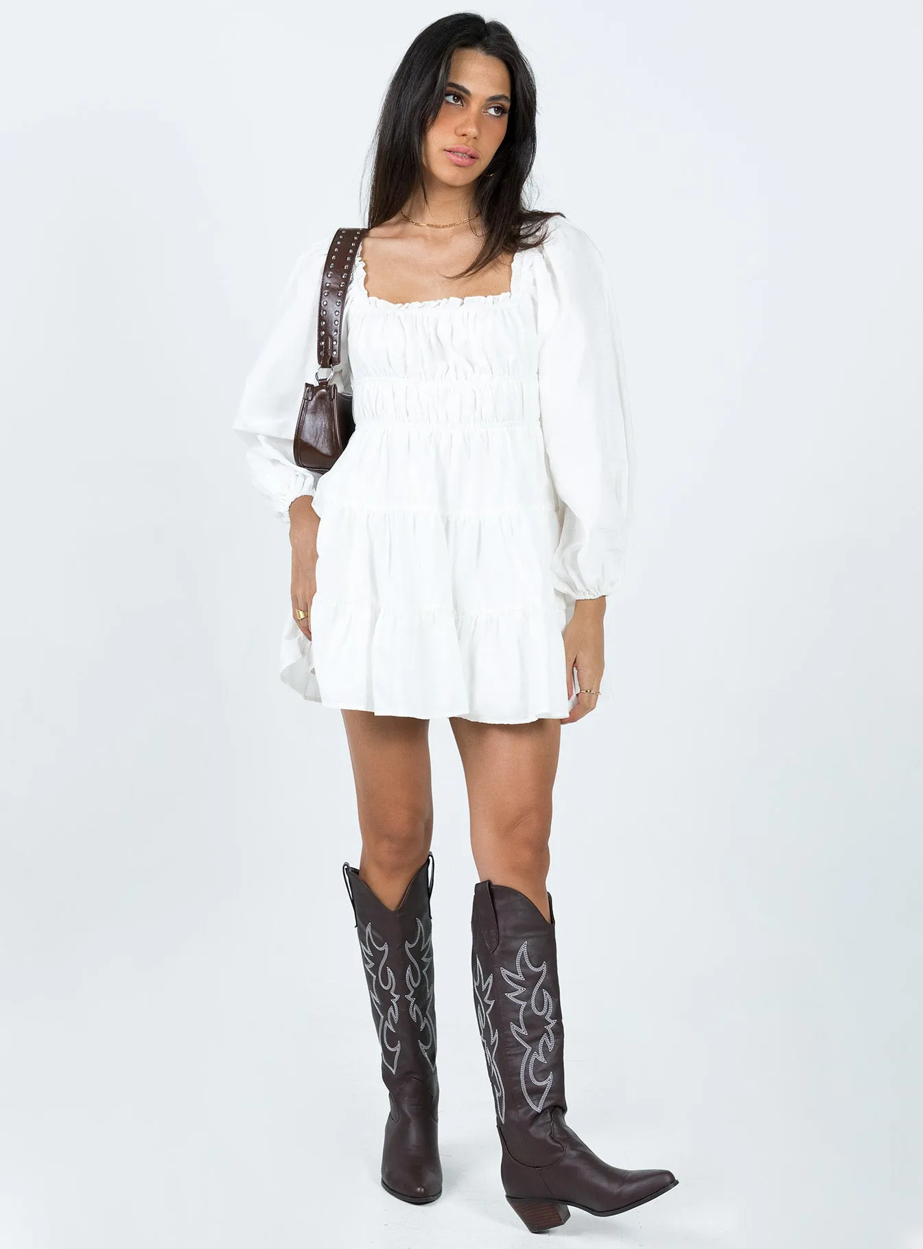 Ceara Long Sleeve Mini Dress White