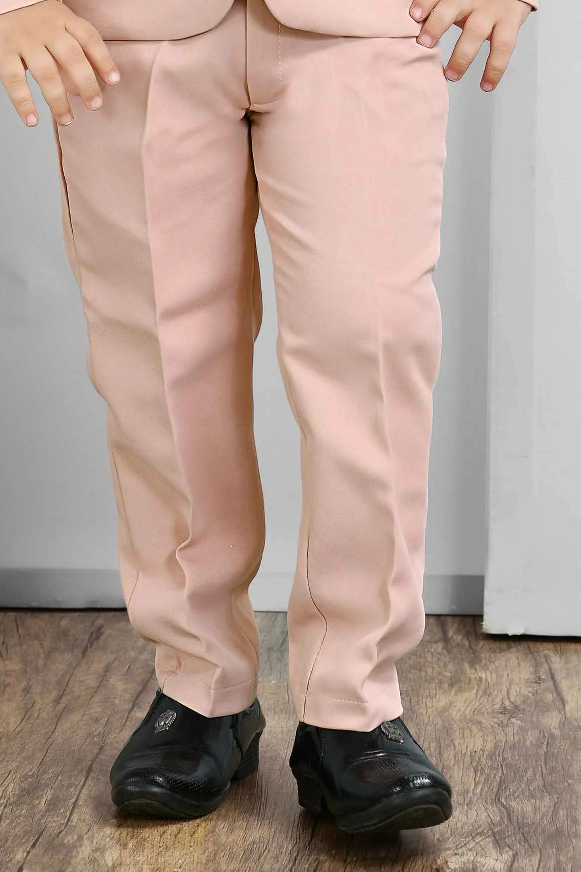 Classic Peach Four Pc Suit With White Shirt And Bow Coat Set For Boys