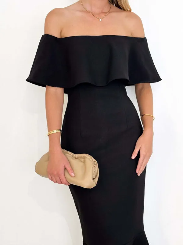 Cocktail Couture Solid Off-Shoulder Mermaid Midi Dress