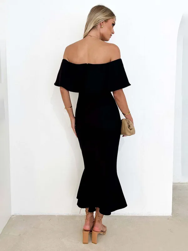 Cocktail Couture Solid Off-Shoulder Mermaid Midi Dress