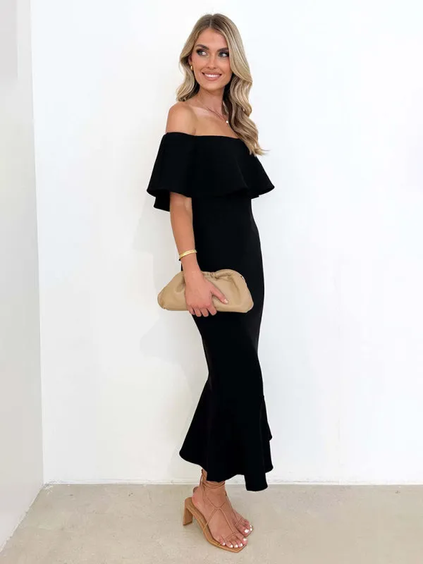 Cocktail Couture Solid Off-Shoulder Mermaid Midi Dress