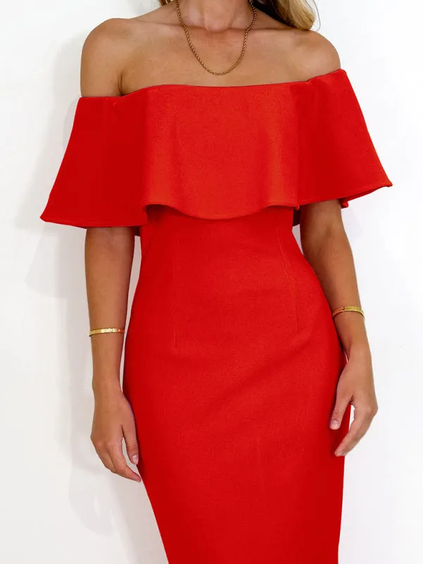 Cocktail Couture Solid Off-Shoulder Mermaid Midi Dress