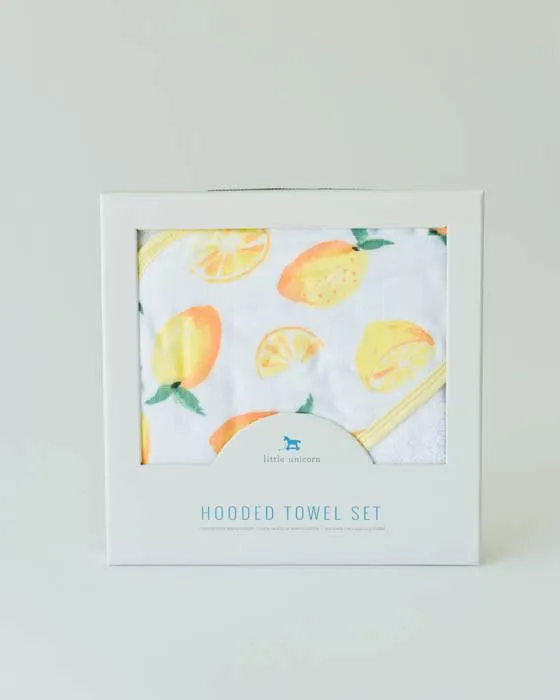 Cotton Hooded Towel   Washcloth Set - Lemon by Little Unicorn