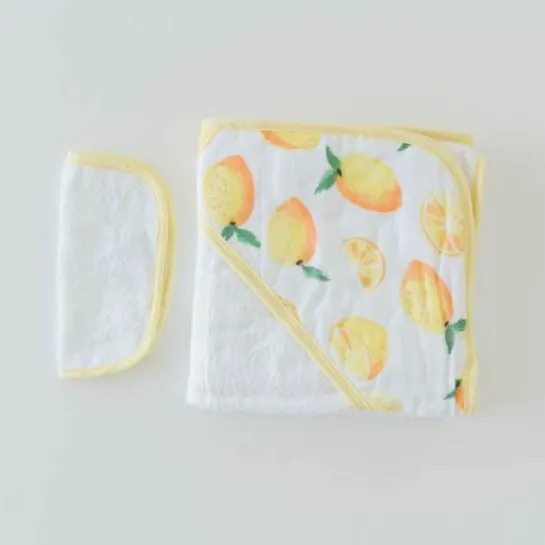 Cotton Hooded Towel   Washcloth Set - Lemon by Little Unicorn
