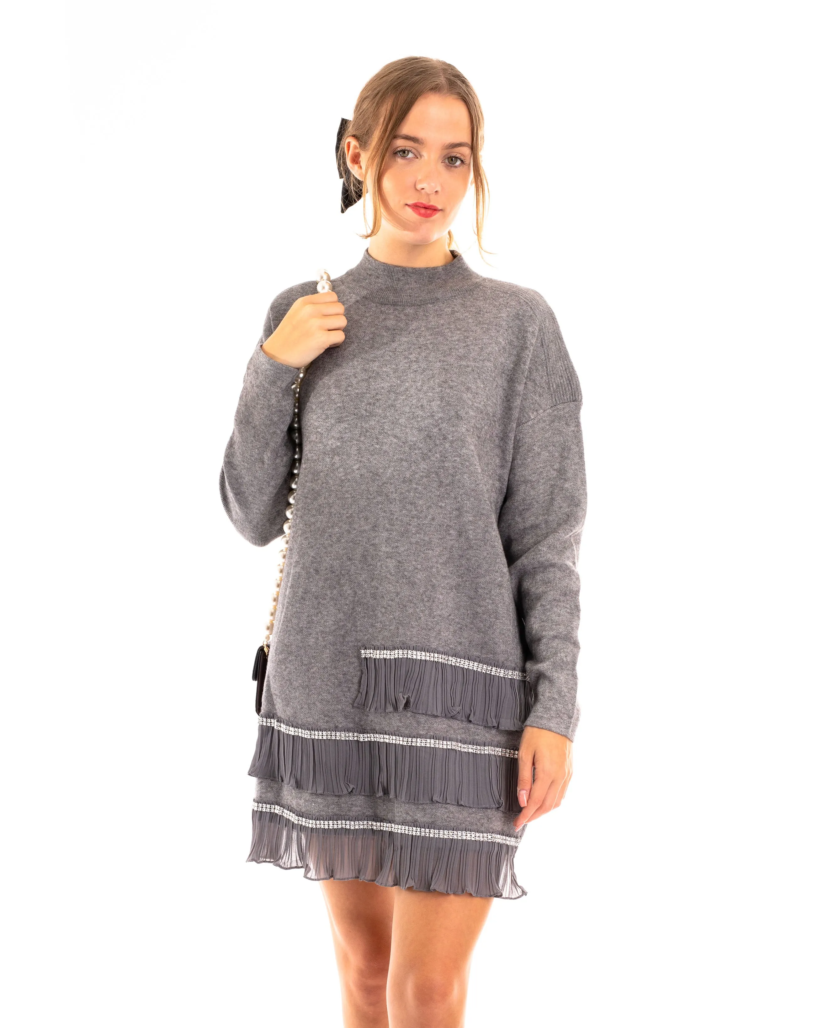 Crystal trim & Chiffon Hem Jumper