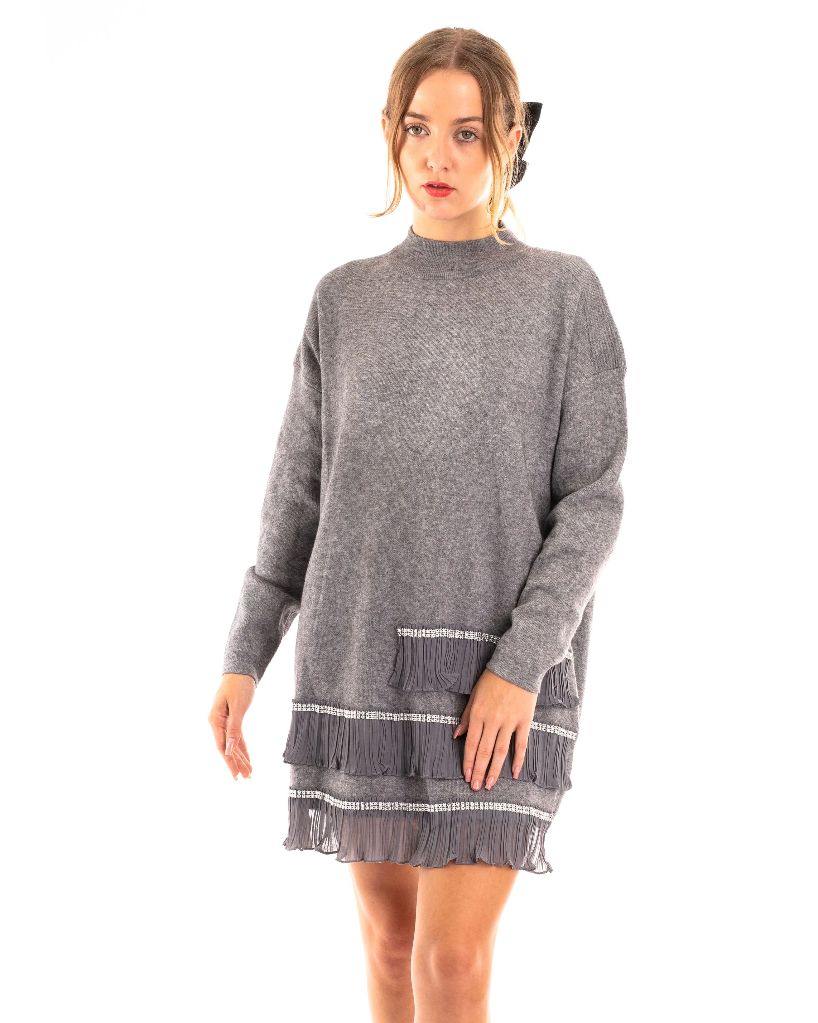 Crystal trim & Chiffon Hem Jumper