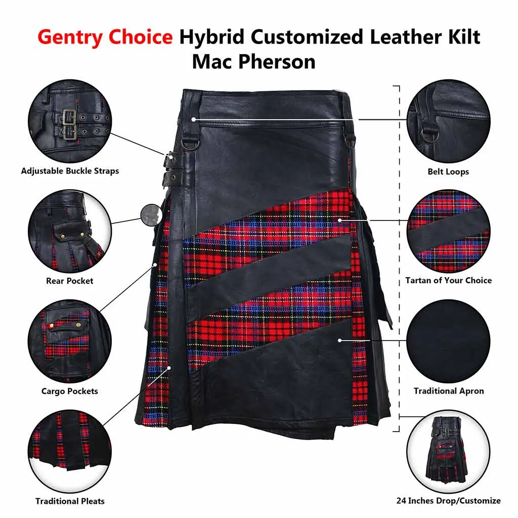 Customized Hybrid Leather Kilt McPherson Or Tartan of Your Choice