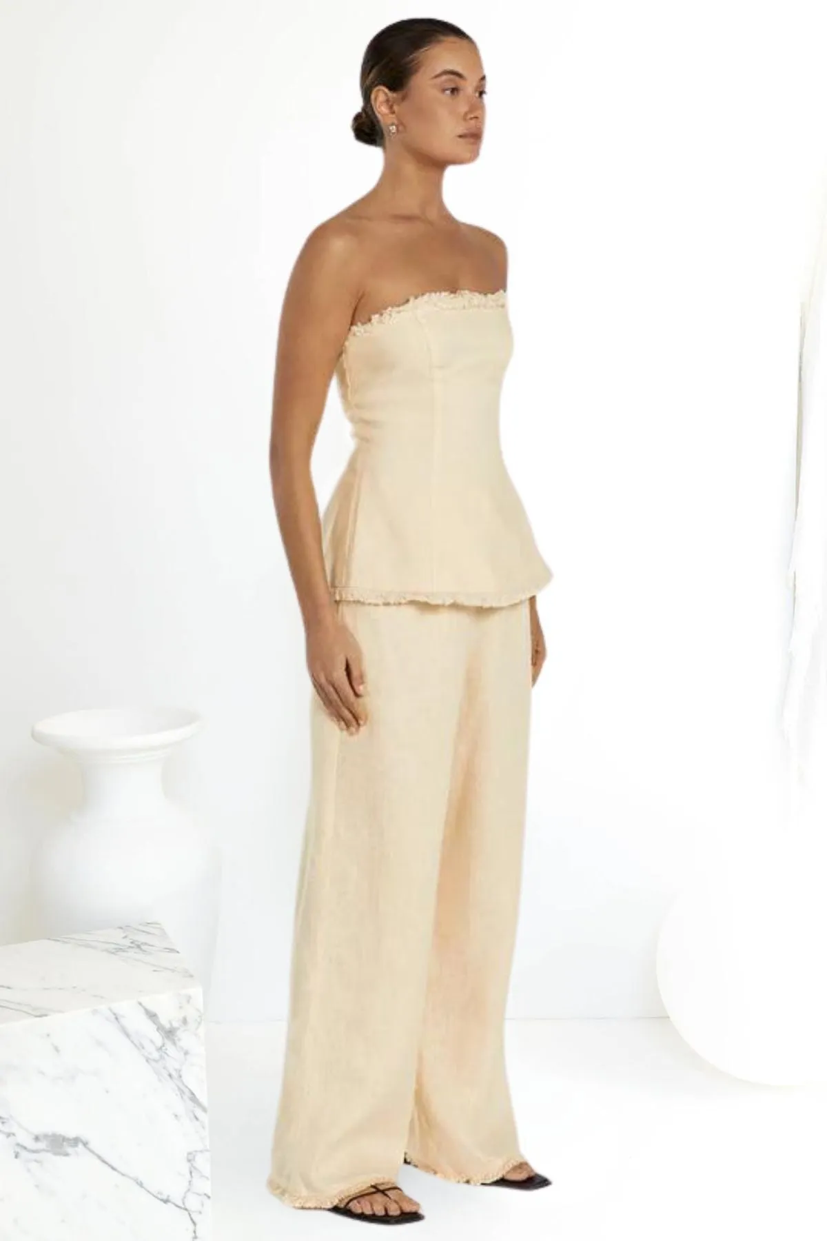 DISSH Zahara Lemon Linen Fringed Top & Pant
